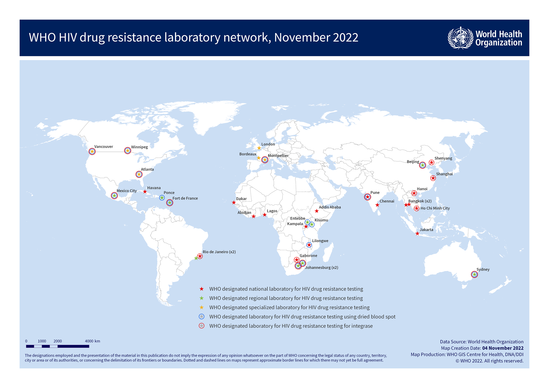 WHO HIV drug resistance laboratory network, November 2022