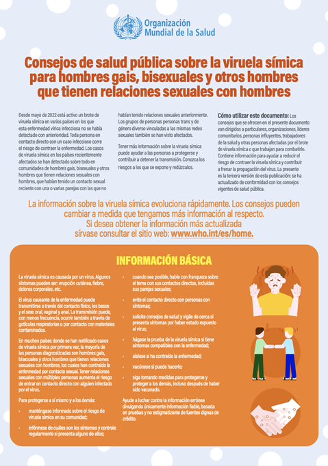 Consejos de salud pública para homosexuales, bisexuales y otros hombres que tienen relaciones sexuales con hombres acerca del reciente brote de viruela símica