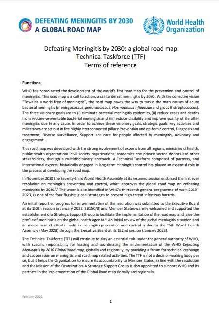 Defeating Meningitis by 2030: a global road map - Technical Taskforce (TTF) Terms of Reference