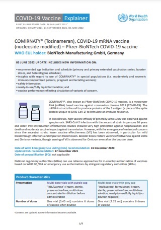 Pfizer-BioNTech COVID-19 Vaccine, COMIRNATY® (Tozinameran)