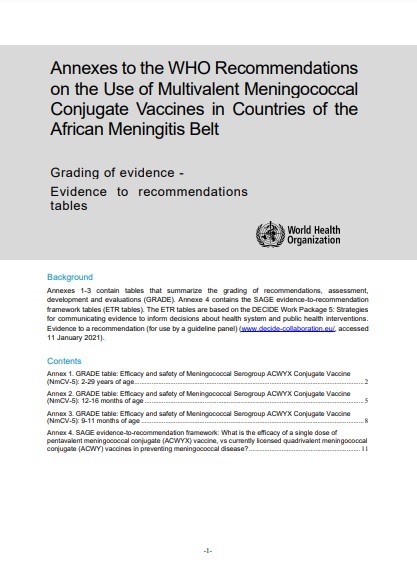Annexes to the WHO Recommendations on the Use of Multivalent Meningococcal Conjugate Vaccines in Countries of the African Meningitis Belt