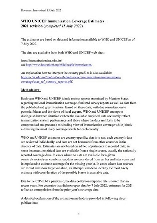 WHO/UNICEF Immunization Coverage Estimates - 2023 revision