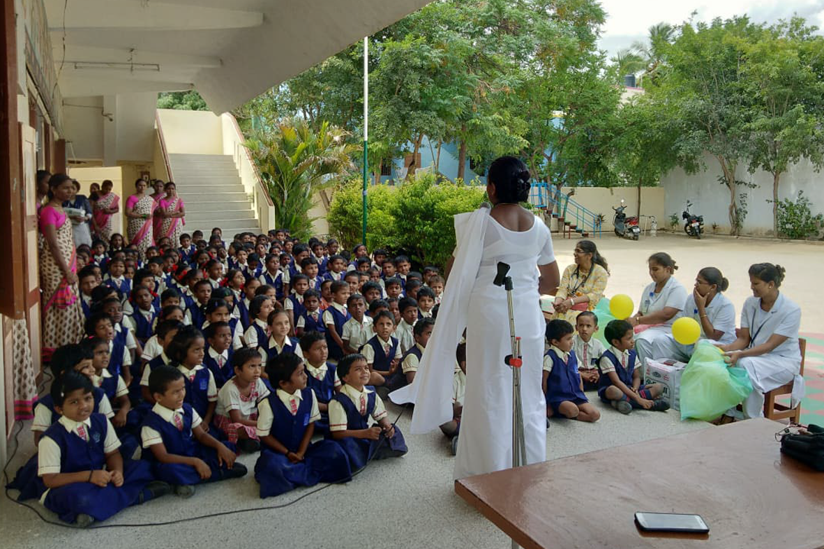 Engaging young minds: a school education session in progress at Vellore, Tamil Nadu. September 2018.