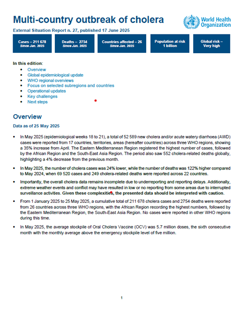 Multi-country outbreak of cholera, external situation report #27 -17 June 2025