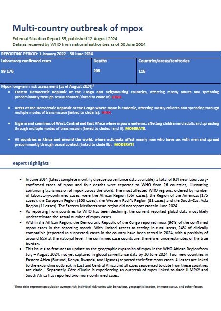 Multi-country outbreak of mpox, External situation report#35- 12 August 2024