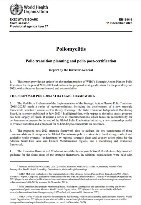 Polio transition planning and polio post-certification: Report by the Director-General