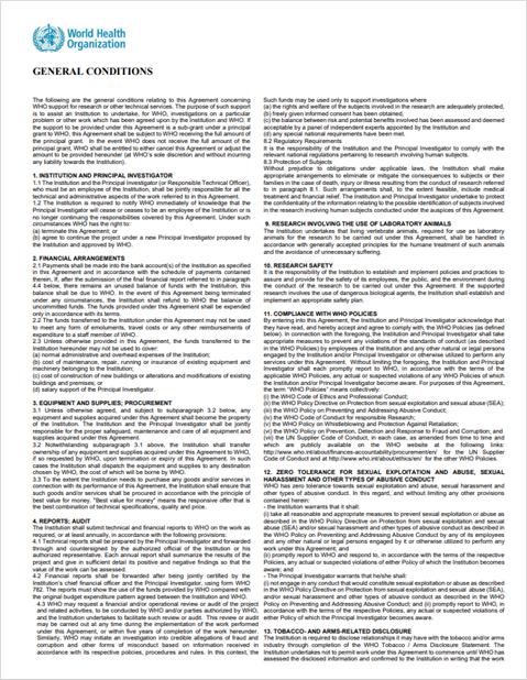 Technical Services Agreement: general conditions