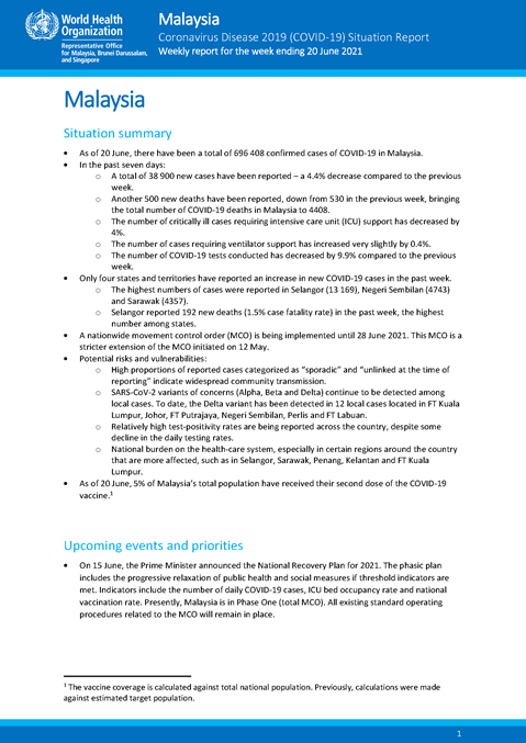 COVID-19 in Malaysia Situation Report 48