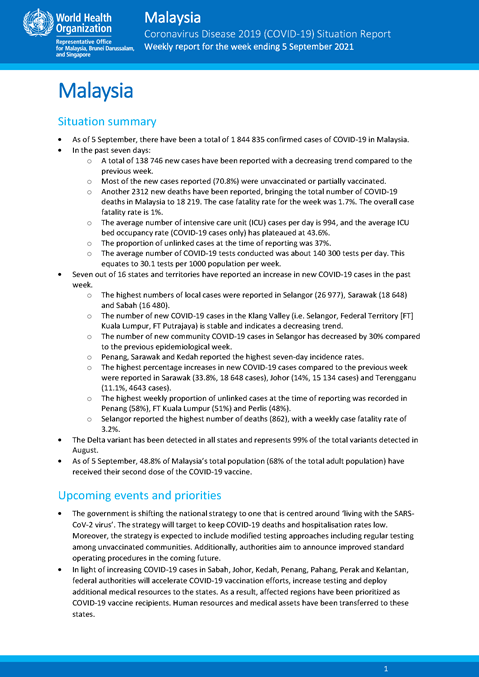 COVID-19 in Malaysia Situation Report 58