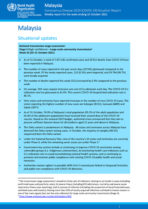 COVID-19 in Malaysia Situation Report 65